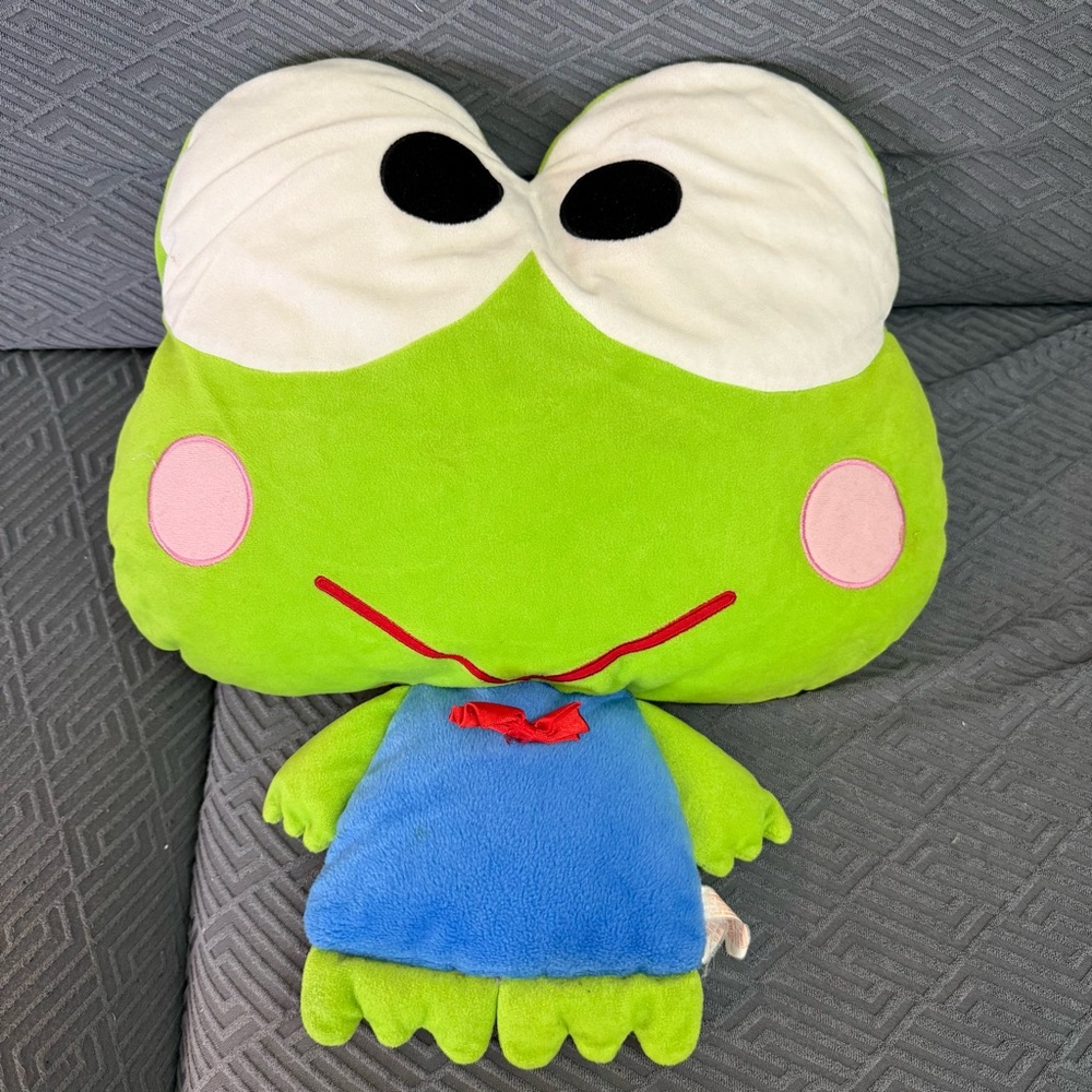 Vintage Sanrio Keroppi 2002 Flat Pillow Plush 14”x18” Green Frog Rare Item